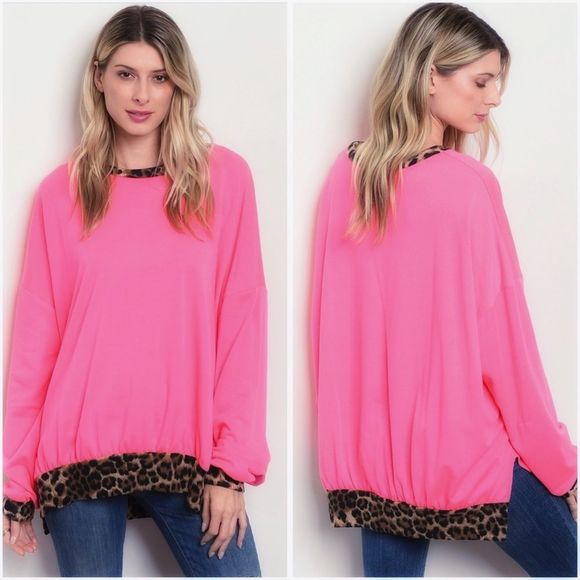 Hot Pink Leopard Print oversized pullover - Picture 1 of 4